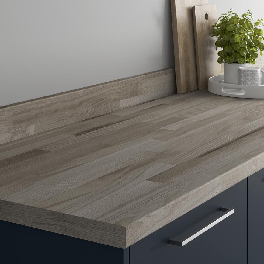 Authentic Grey Oak Block Effect Bullnose Worktop and Upstand