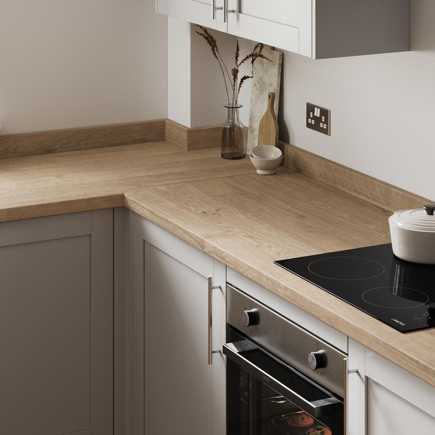 Natural Oak Worktop Corner View of Kitchen