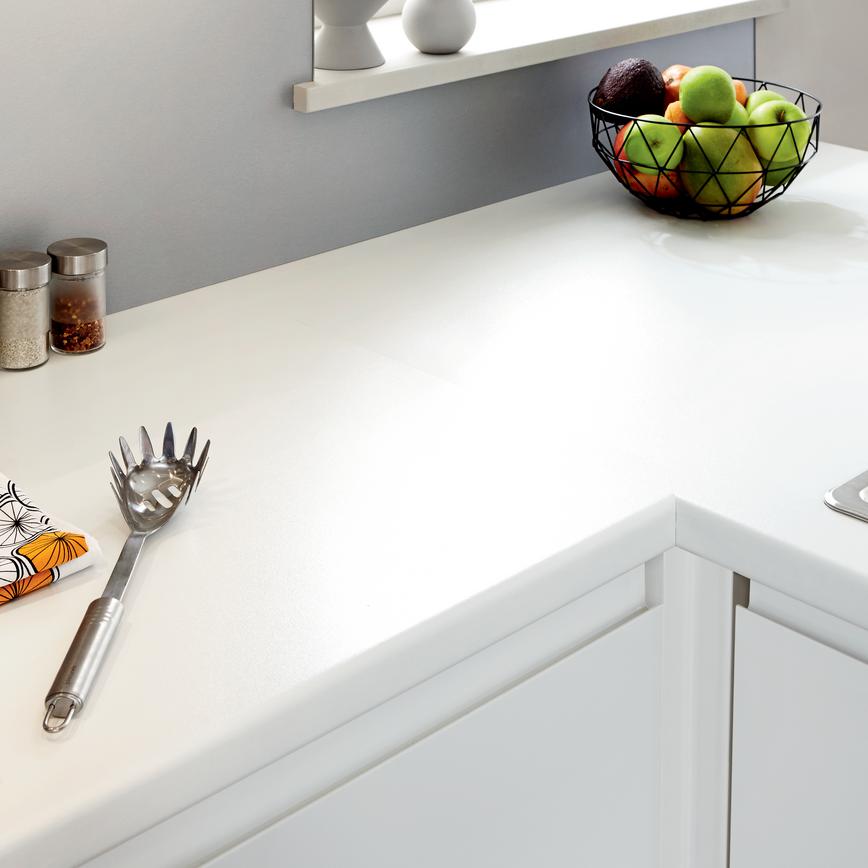 White Worktop and Titanium Backboard