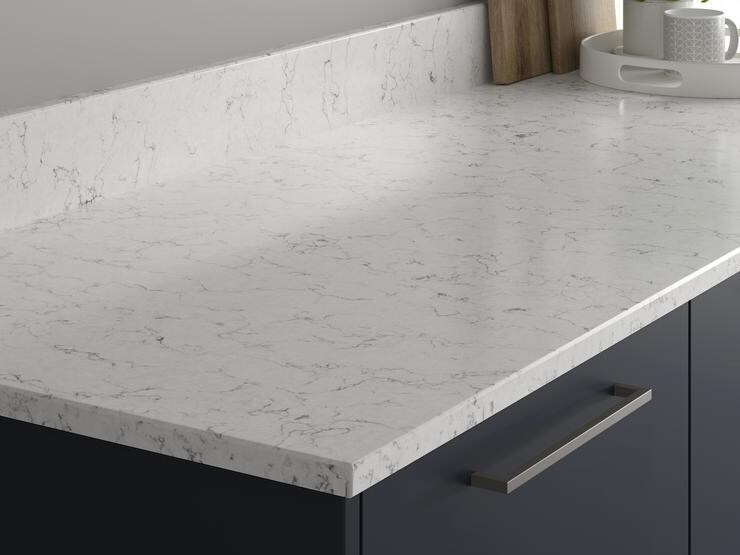 White Arabesque Marble Quartz Worktop and Upstand