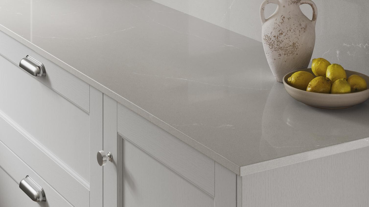 Bespoke Apollo 20mm Marmol Gris Quartz Worktop and Backboard