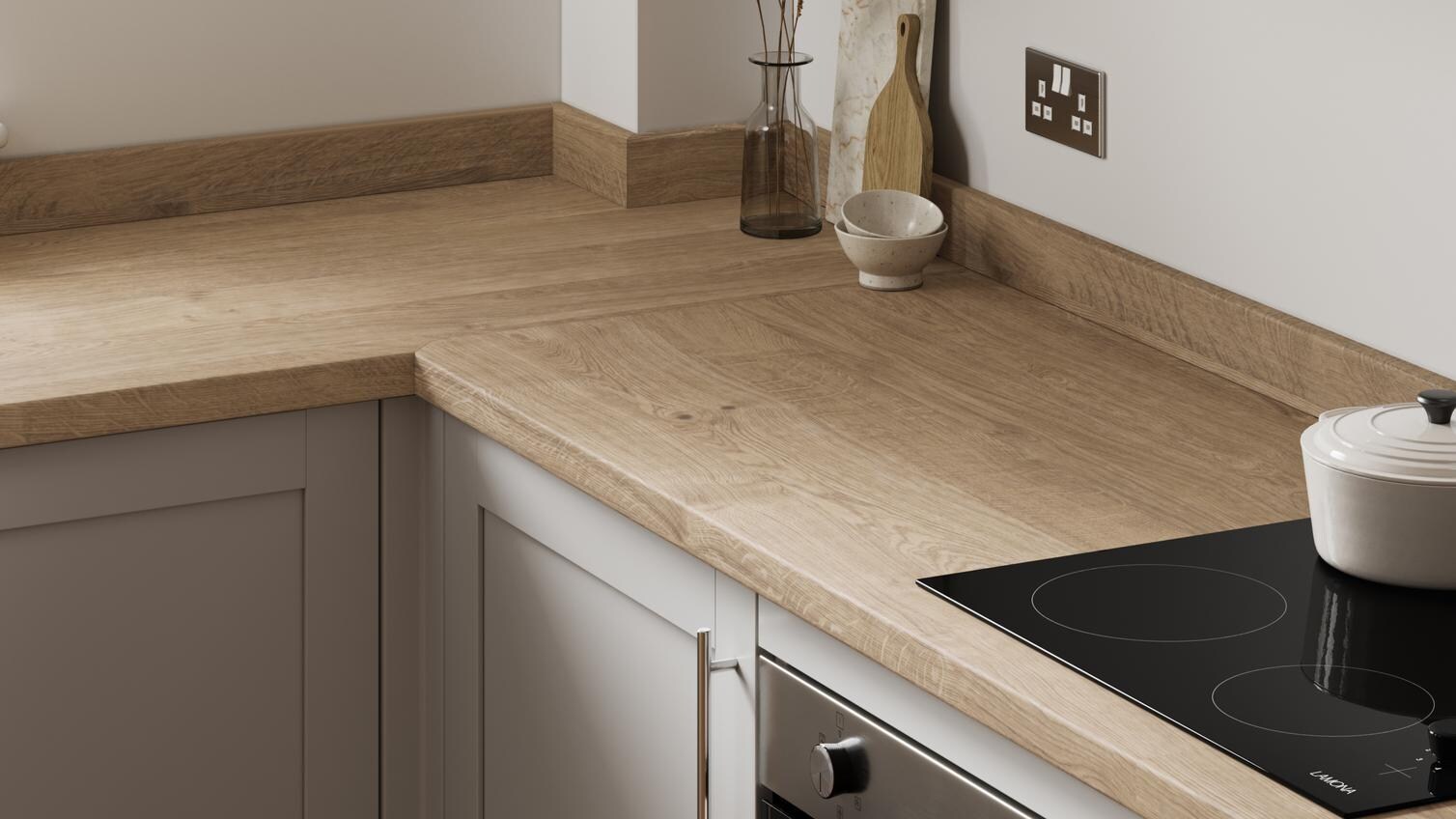 Natural Oak Worktop Corner View of Kitchen