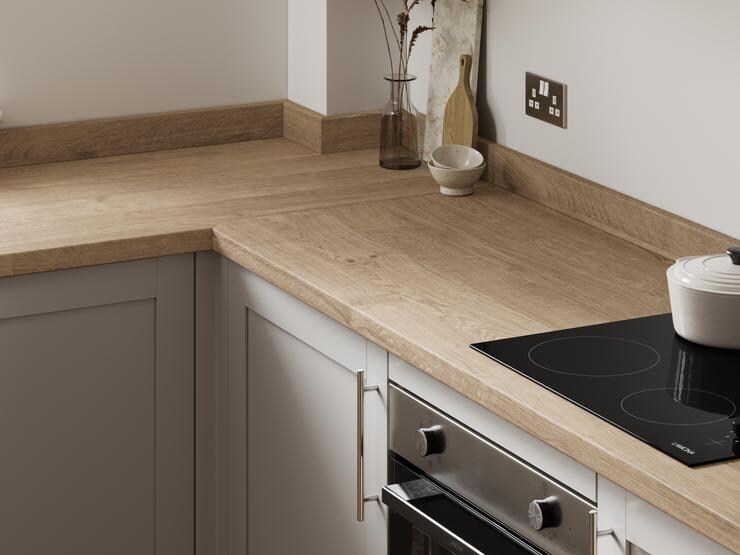 Natural Oak Worktop Corner View of Kitchen