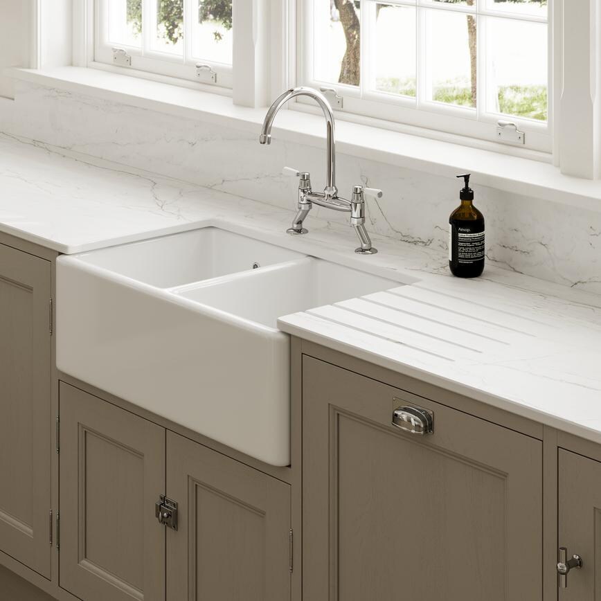 Bespoke Dekton 20mm Neural Worktop Sink and Drainer Close Up