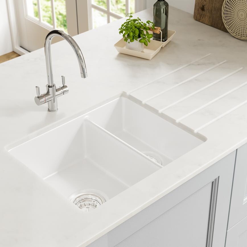 White Carrara Acrylic Drainer Grooves