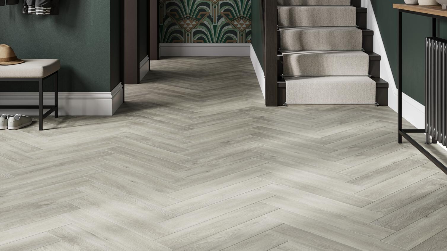 H-Bone Rigid Vinyl Frosted Oak Hallway  