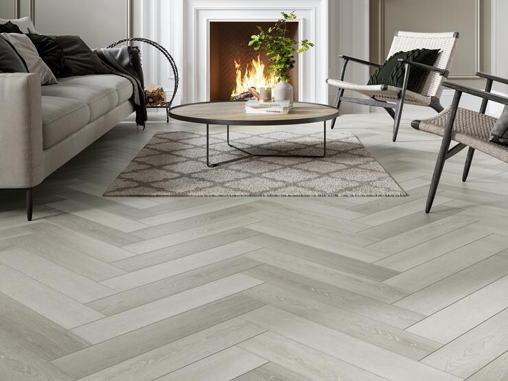 H-Bone Rigid Vinyl Frosted Oak Living Room  