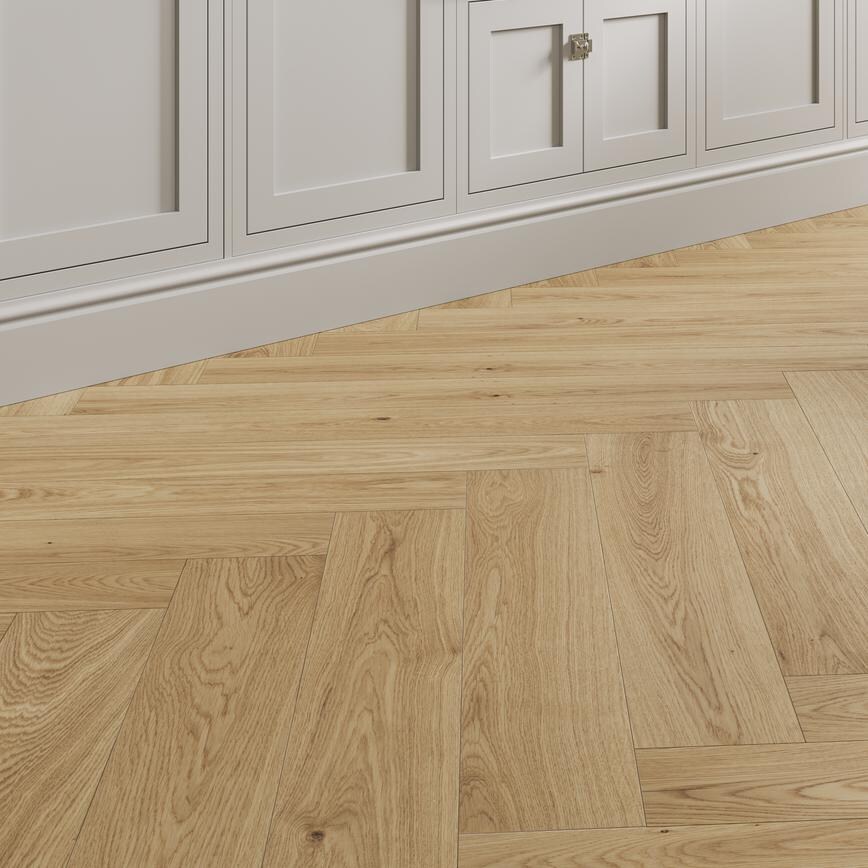 Howdens Herringbone Natural Oak Engineered Wood Flooring 0.65m² Pack Kitchen