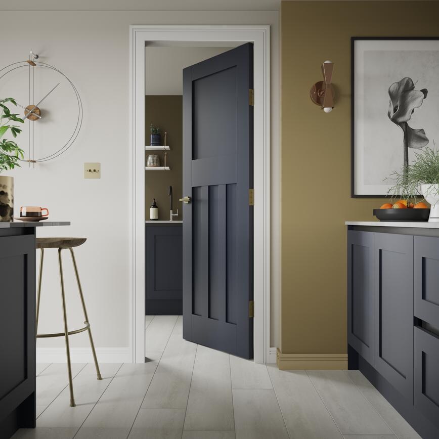 Howdens 1930s 2040mm x 726mm White Primed 3 Panel Door Open