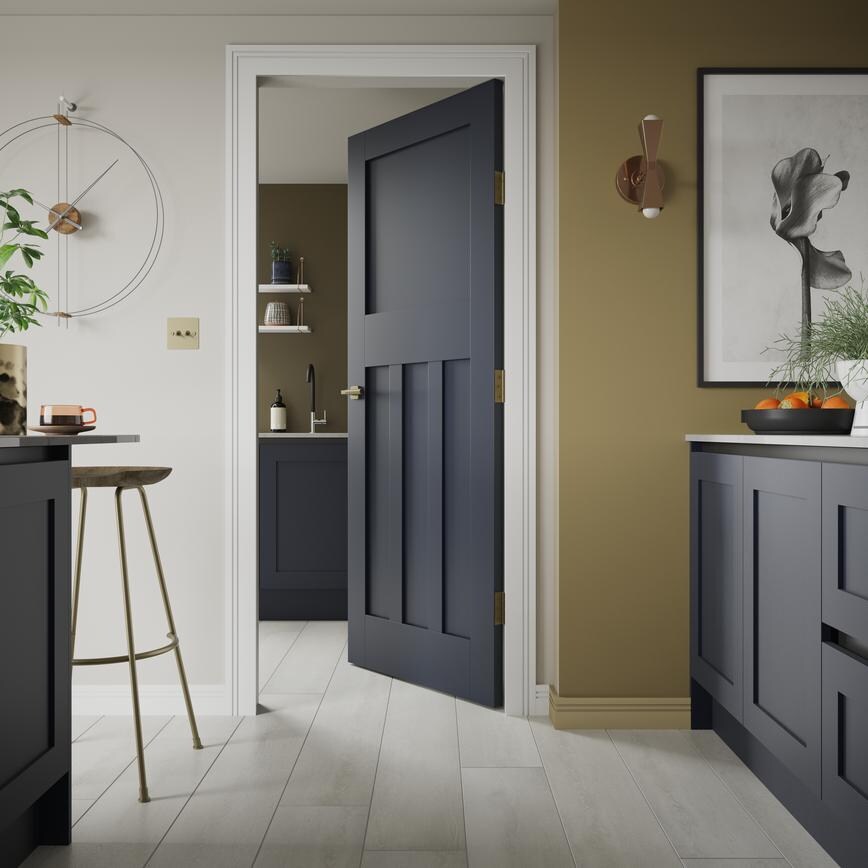 Howdens 1930s 2040mm x 826mm White Primed 3 Panel Door Open