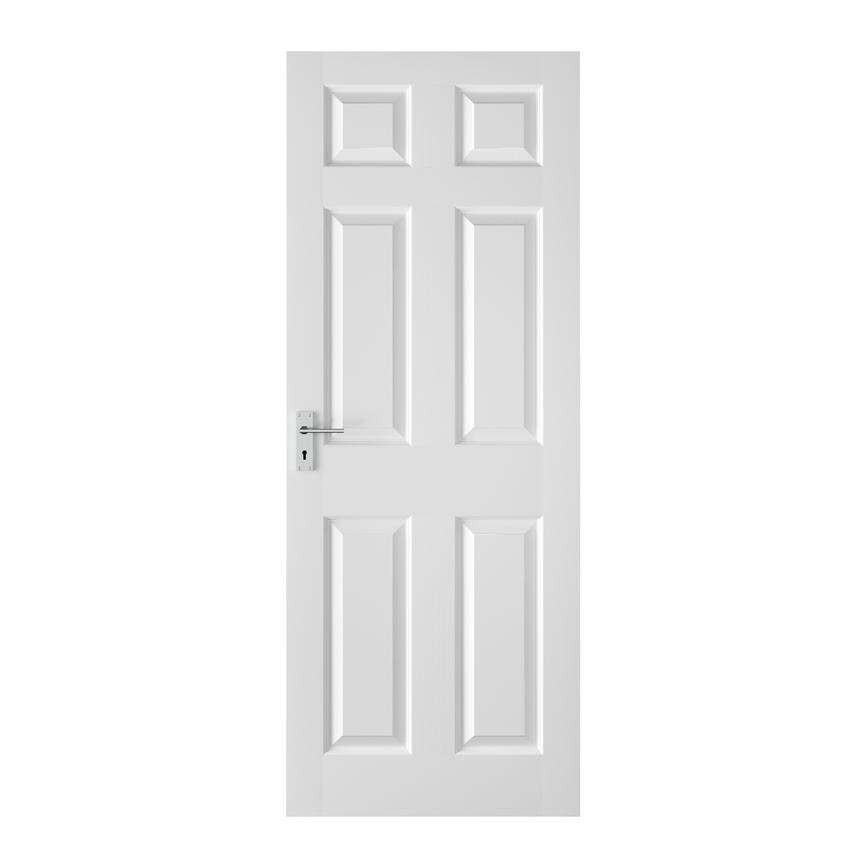 Howdens Colonial 6'6" x 2'6" x 44mm White Grained 6 Panel Moulded FD30 Fire Door