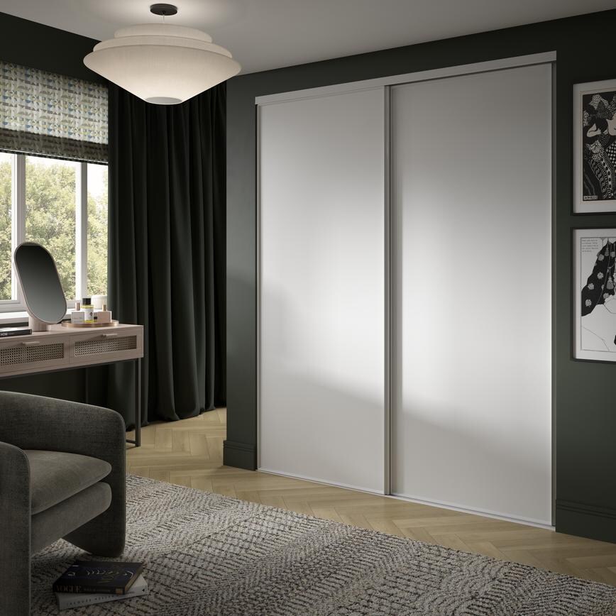 914mm White Panel Sliding Wardrobe Door Bedroom Set