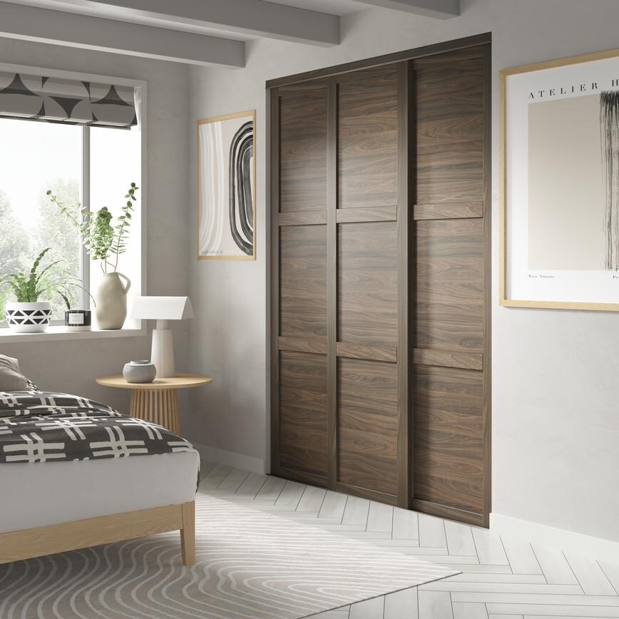 Shaker Walnut Panelled 610mm x 2225mm Sliding Wardrobe Door