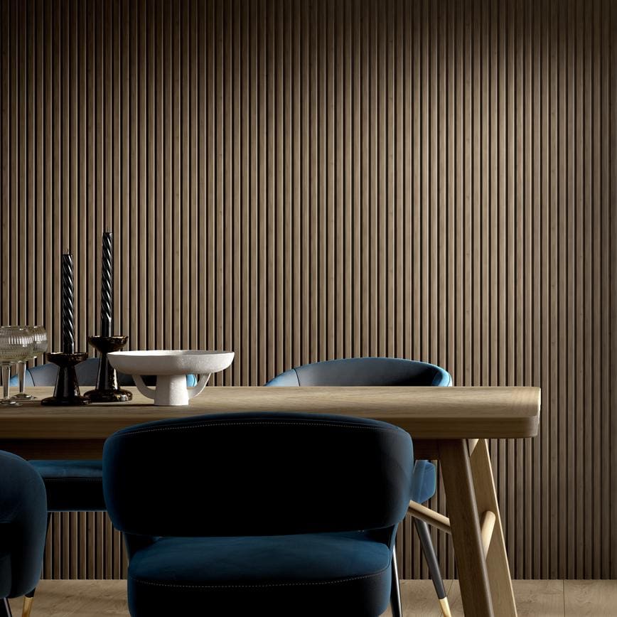 Howdens 2.6m x 167mm Dark Oak Wrapped MDF Reeded Wall Panelling Pack of 6