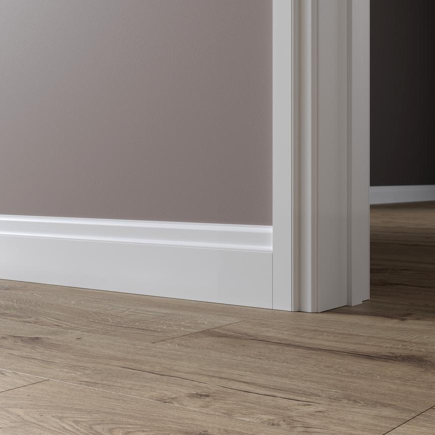 Howdens 4.2m x 120mm Lambs Tongue White Primed MDF Skirting Board
