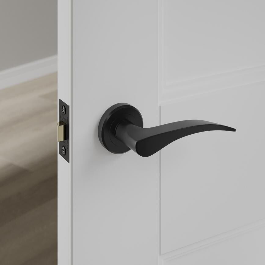 Carlisle Brass Serozzetta Olivier Matt Black Fire Rated Lever on Rose Door Handle Pair