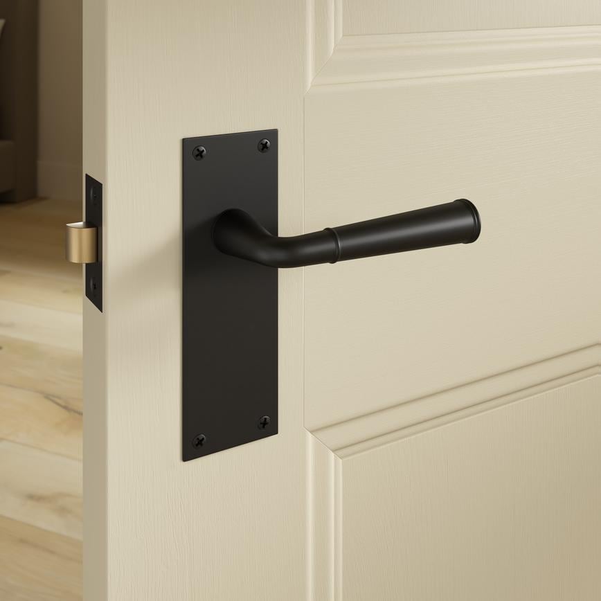 Fuller and Forge Arno Matt Black Lever on Backplate Latch Door Handle Pair