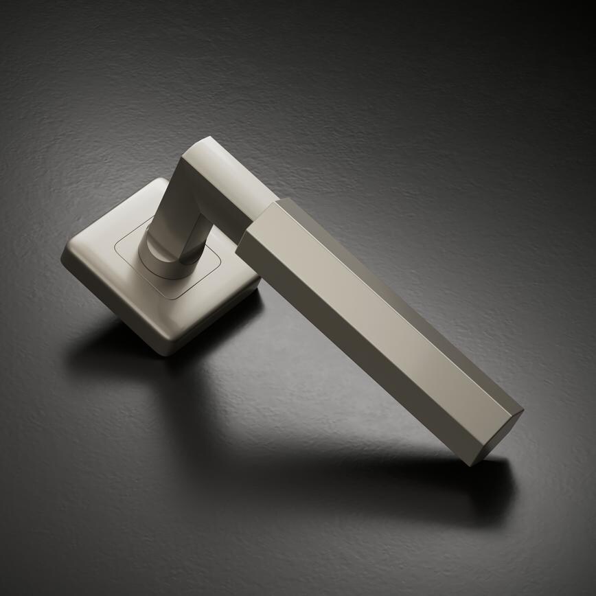 Fuller and Forge Tanaro Satin Nickel Hexagonal Lever on Rose Door Handle Pair
