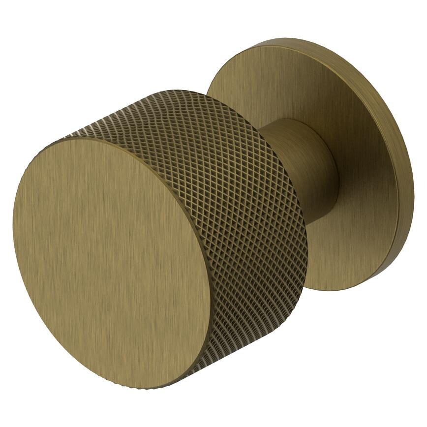 Fuller and Forge Iseo Antique Brass 50mm Knurled Round Mortice Knob on Slim Rose Pair