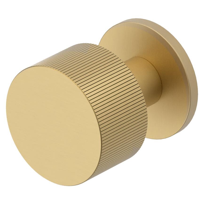 Fuller and Forge Orta Satin Brass 50mm Fluted Round Mortice Knob on Slim Rose Pair