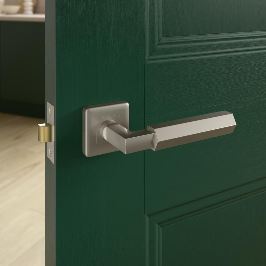 Fuller and Forge Tanaro Satin Nickel Hexagonal Lever on Rose Door Handle Pair