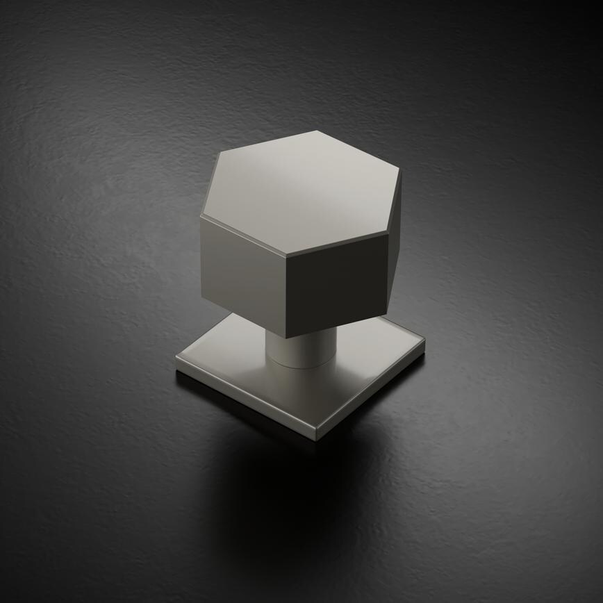 Fuller and Forge Tanaro Satin Nickel 58mm Hexagonal Mortice Knob on Slim Rose Pair