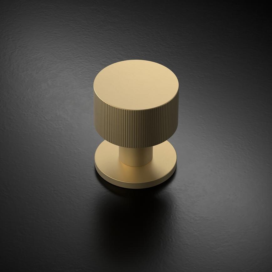 Fuller and Forge Orta Satin Brass 50mm Fluted Round Mortice Knob on Slim Rose Pair