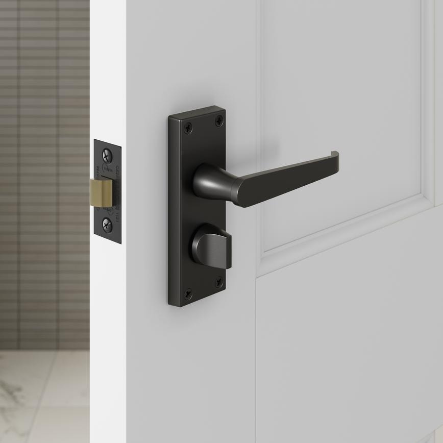 Victorian Matt Black Lever on Backplate Privacy Door Handle Pair