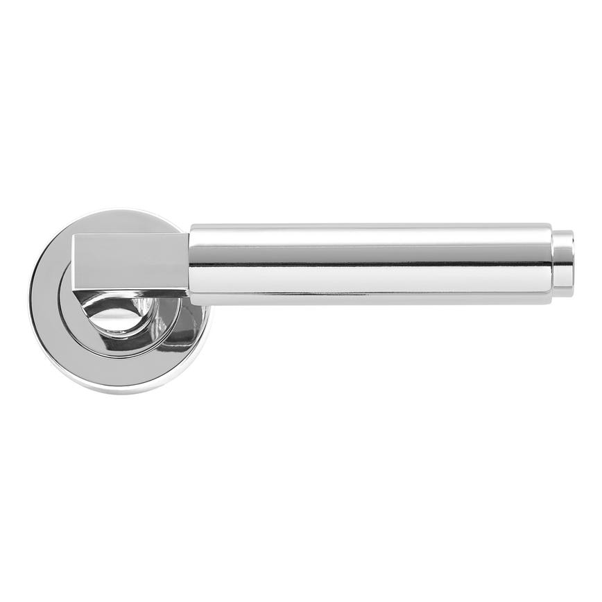 Runda Polished Chrome Lever on Rose Door Handle Pair