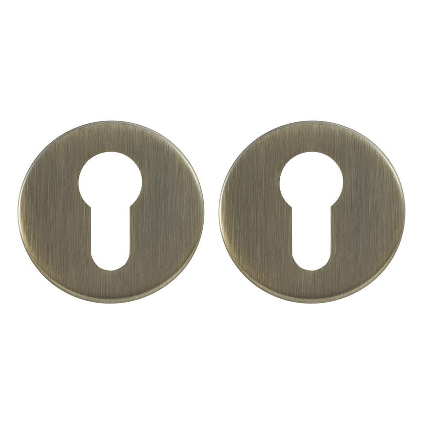 Antique Brass 50mm Round Euro Escutcheon Pair