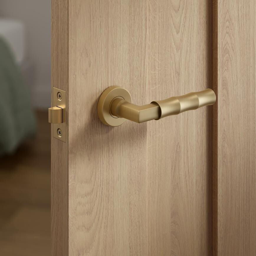 Fuller and Forge Bamboo Satin Brass Lever on Rose Door Handle Pair