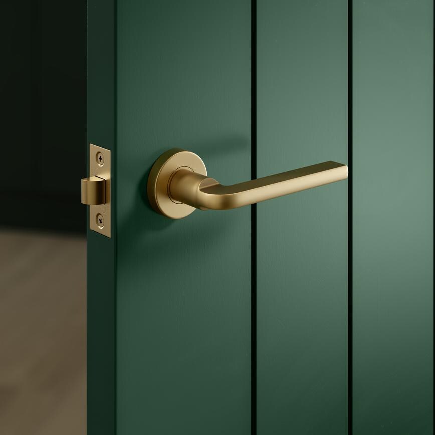 Fuller and Forge Munch Satin Brass Lever on Rose Door Handle Pair