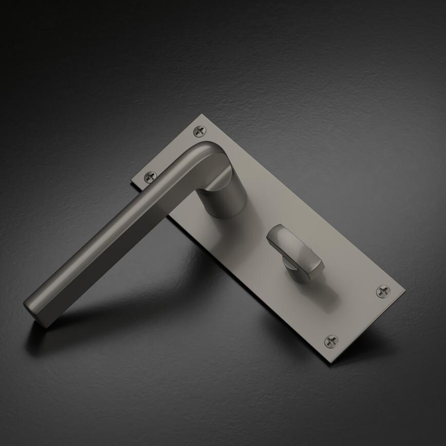 Fuller and Forge Munch Satin Nickel Lever on Slim Backplate Bathroom Door Handle Pair