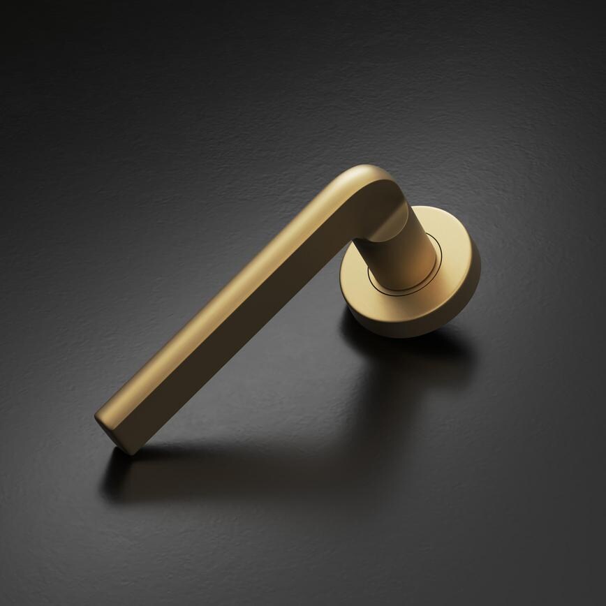 Fuller and Forge Munch Satin Brass Lever on Rose Door Handle Pair
