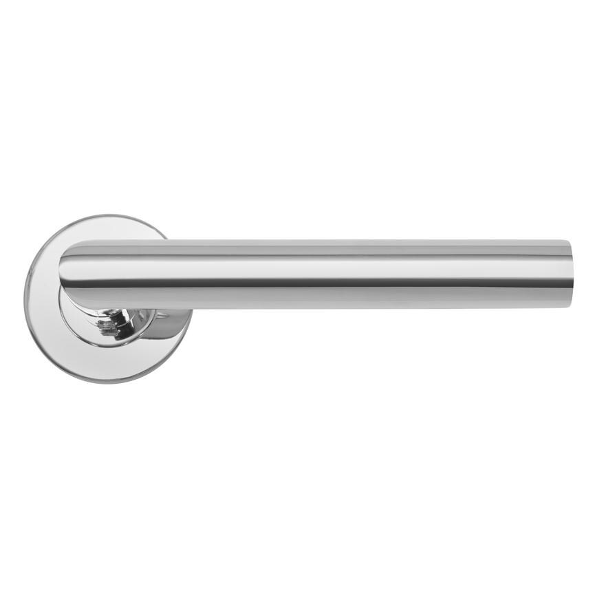 Lecco Polished Stainless Steel Fire Rated Mitred Lever on Rose Door Handle Pair