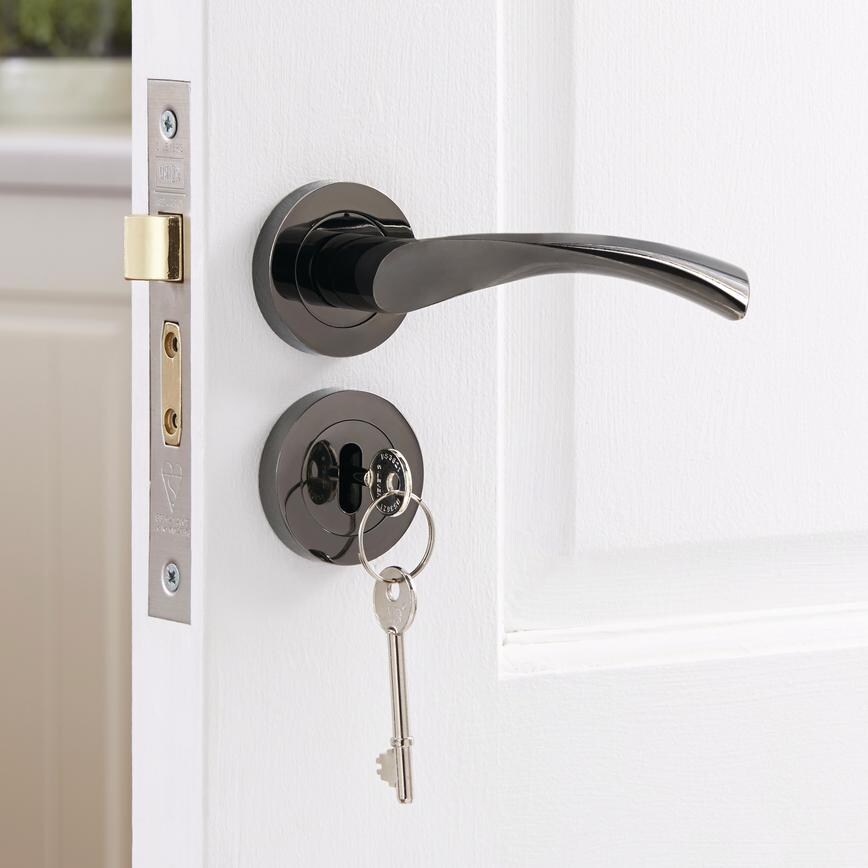 Ledro Black Nickel Rose Handle and Round Escutcheon