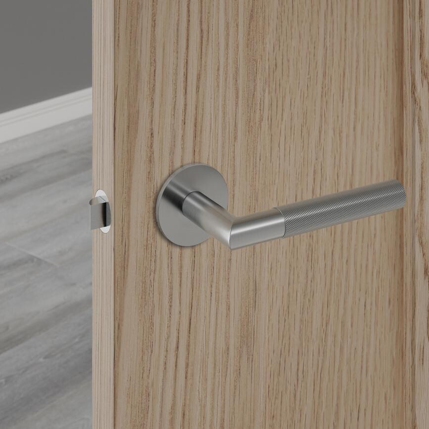 Jigtech Modell Satin Stainless Steel Quick Fit Lever on Slim Rose Door Handle Pack