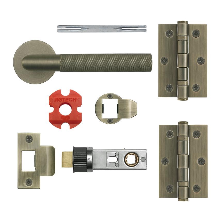 Jigtech Modell Antique Brass Quick Fit Lever on Slim Rose Door Handle Pack