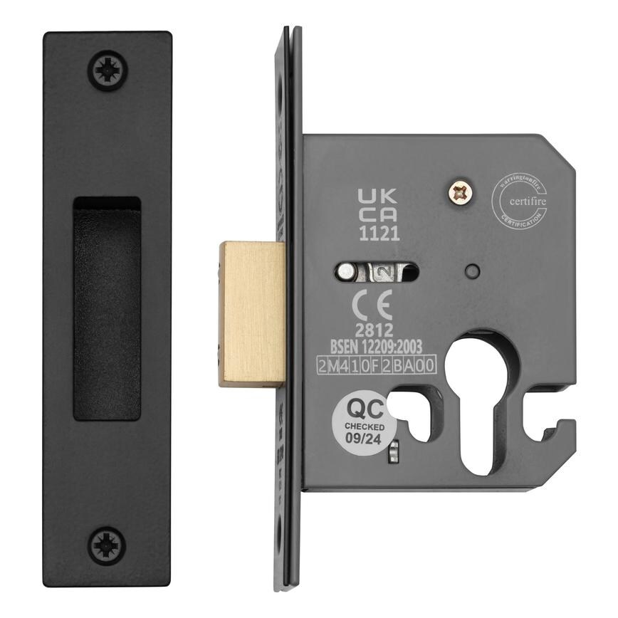 Matt Black 66mm Case 44.5mm Backset Euro Profile Mortice Deadlock