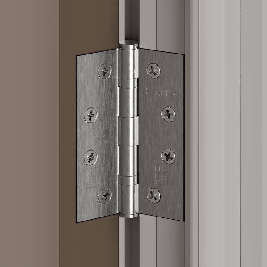 Sparka Satin Stainless Steel 102mm x 76mm Heavy Duty Grade 13 Ball Bearing Fire Rated Butt Hinge Pack of 3
