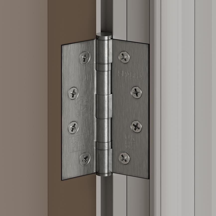 Sparka Satin Stainless Steel 102mm x 76mm Heavy Duty Grade 13 Ball Bearing Fire Rated Butt Hinge Pack of 3