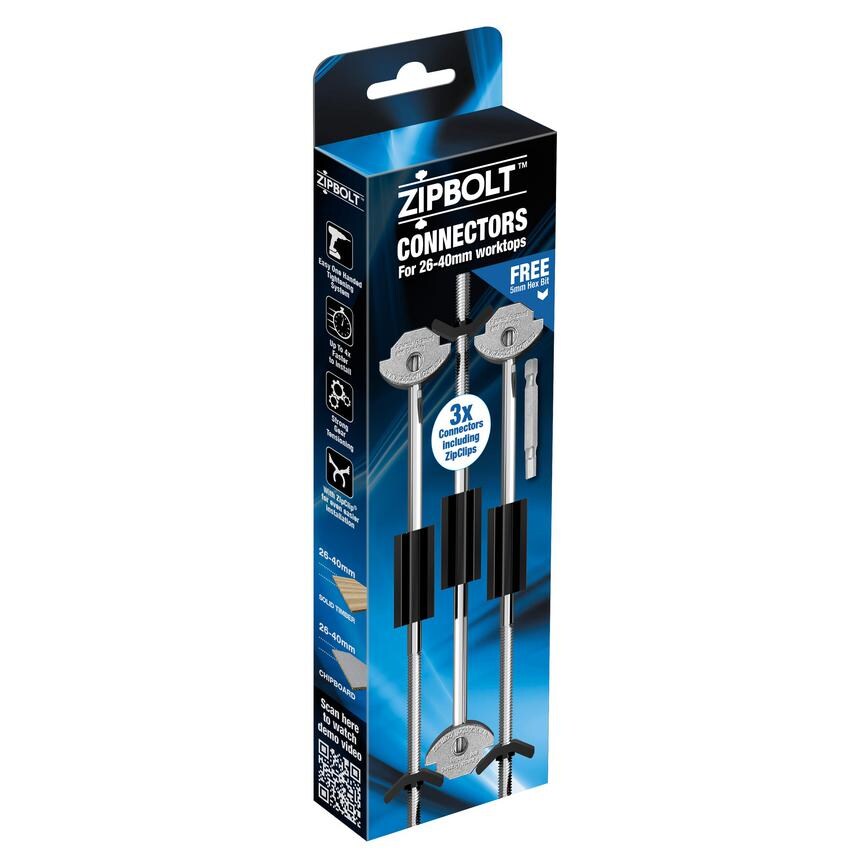 Zipbolt 150mm Worktop Connecting Bolt Pack of 3 In a Box