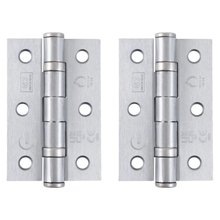 Eclipse Satin Chrome 76mm x 51mm Light Duty Grade 7 Ball Bearing Fire Rated Butt Hinge Pack of 2