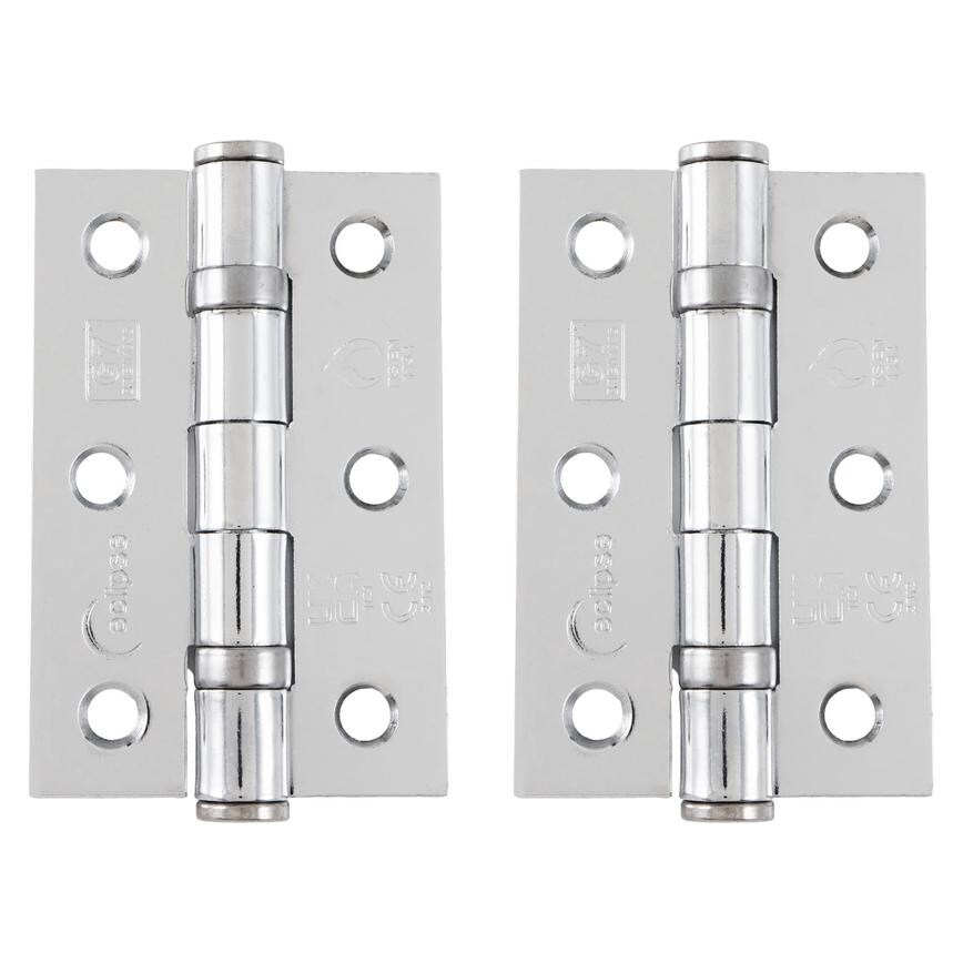 Eclipse Polished Chrome 76mm x 51mm Light Duty Grade 7 Ball Bearing Fire Rated Butt Hinge Pack of 2