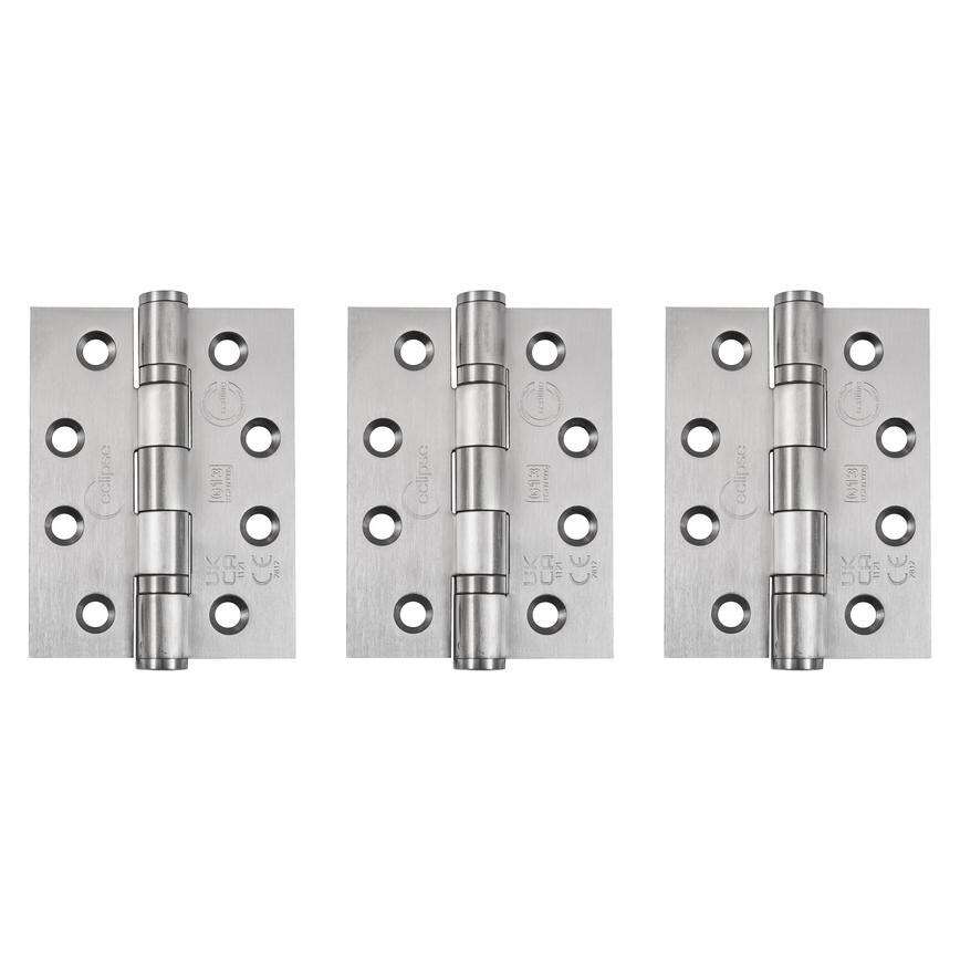 Eclipse Satin Stainless Steel 102mm x 76mm Heavy Duty Grade 13 Ball Bearing Fire Rated Butt Hinge Pack of 3