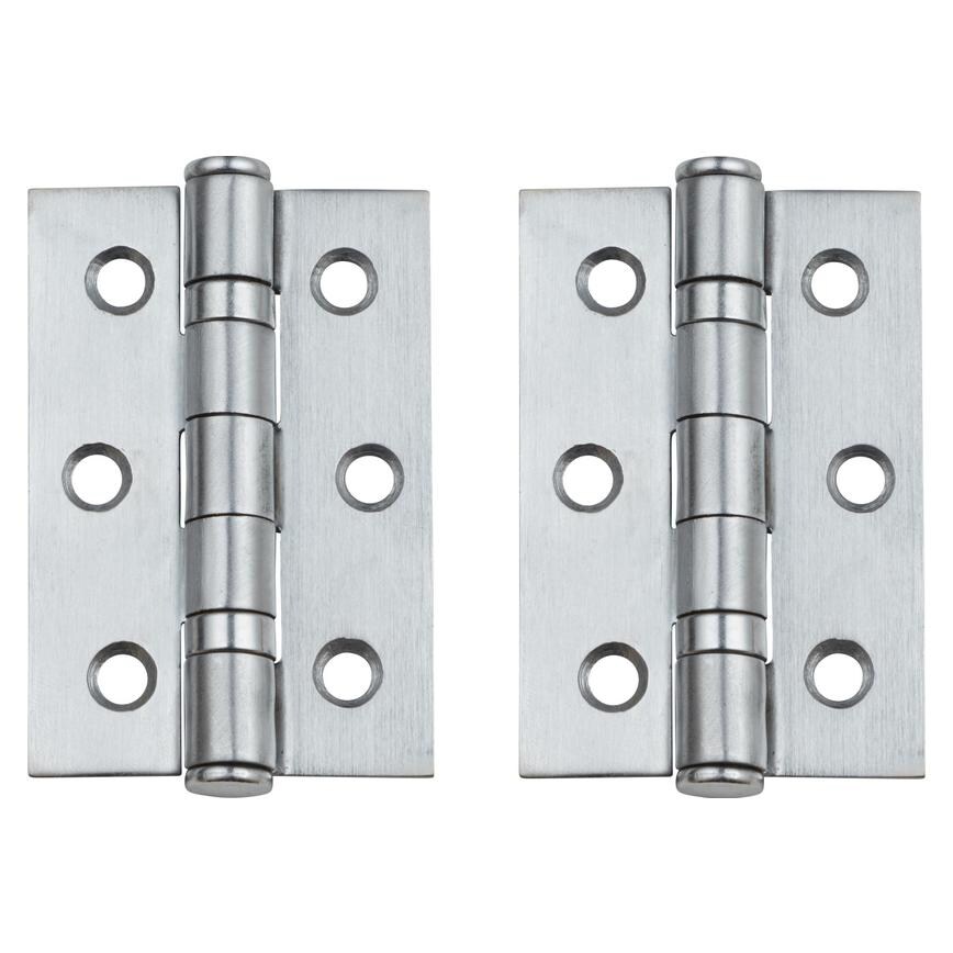 Satin Chrome 76mm x 50mm Light Duty Ball Bearing Butt Hinge Pack of 2