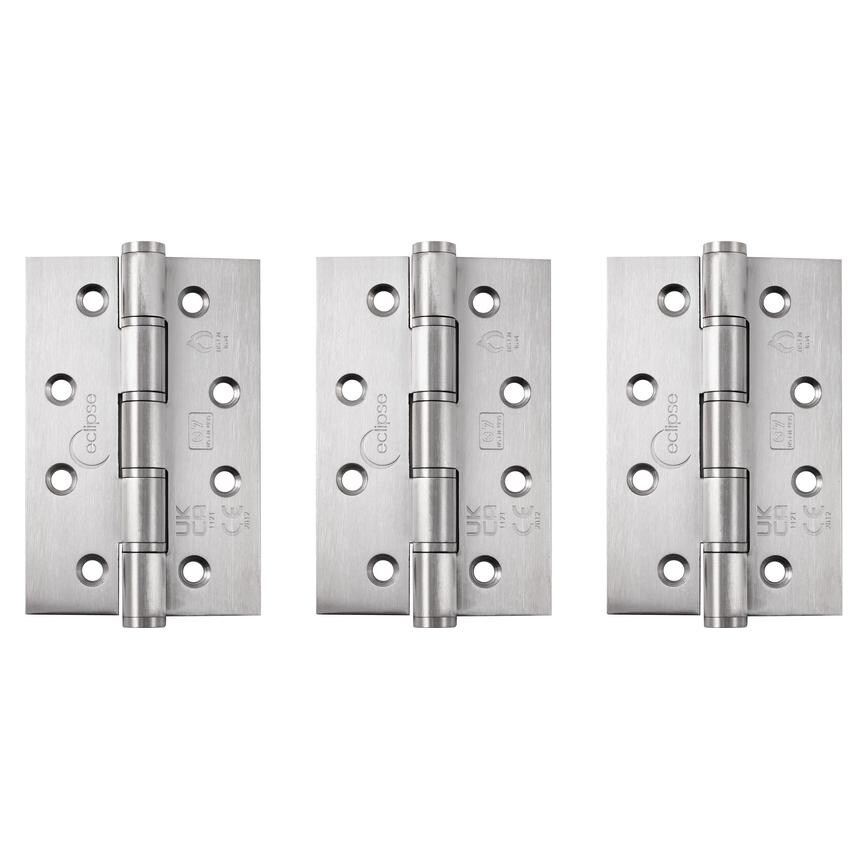 Eclipse Satin Stainless Steel 102mm x 76mm Light Duty Grade 7 Washered Fire Rated Butt Hinge Pack of 3