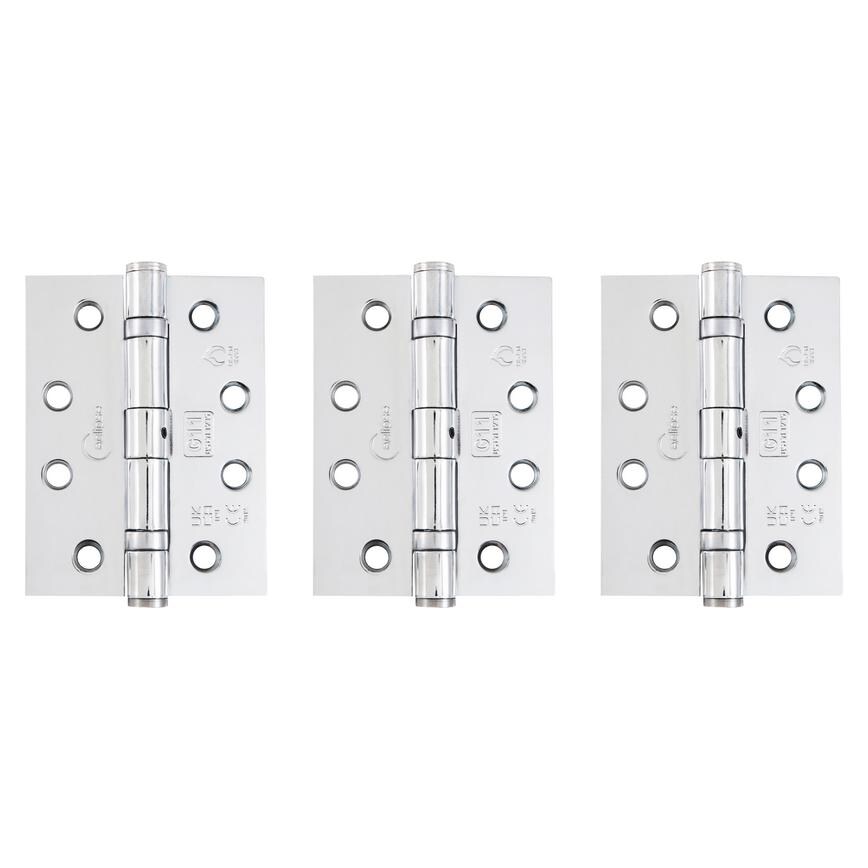 Eclipse Polished Chrome 102mm x 76mm Heavy Duty Grade 11 Ball Bearing Fire Rated Butt Hinge Pack of 3