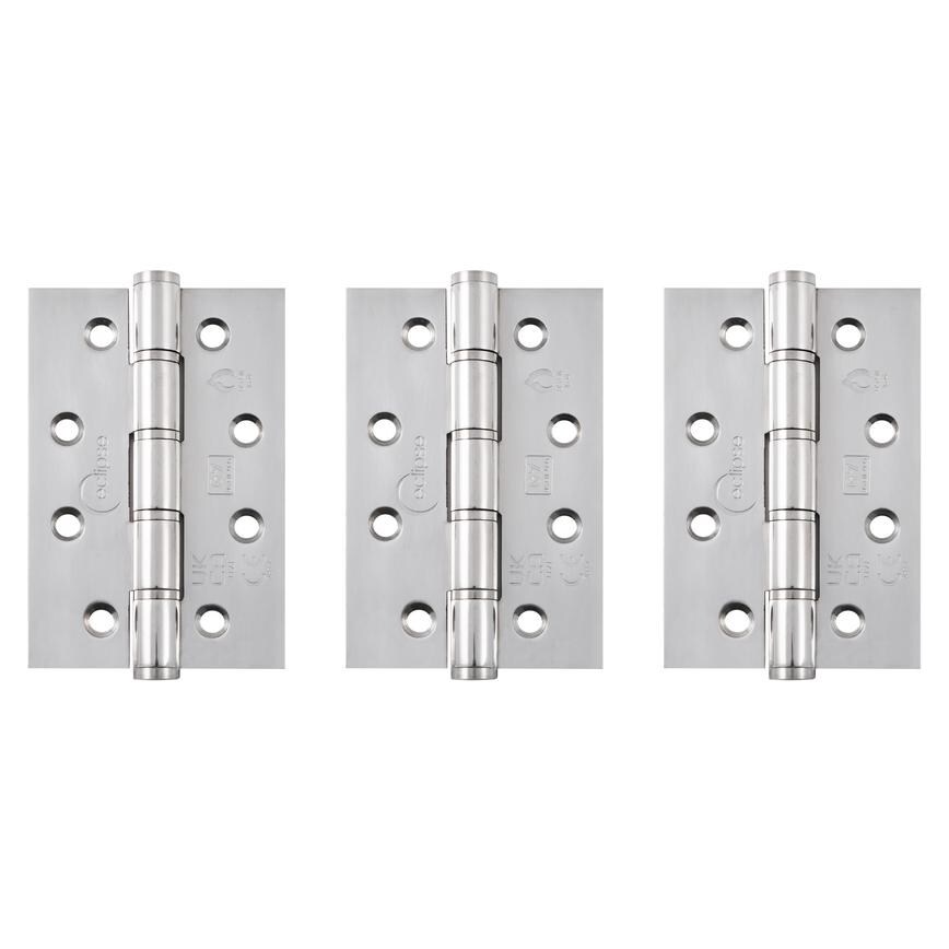 Eclipse Polished Stainless Steel 102mm x 76mm Light Duty Grade 7 Washered Fire Rated Butt Hinge Pack of 3