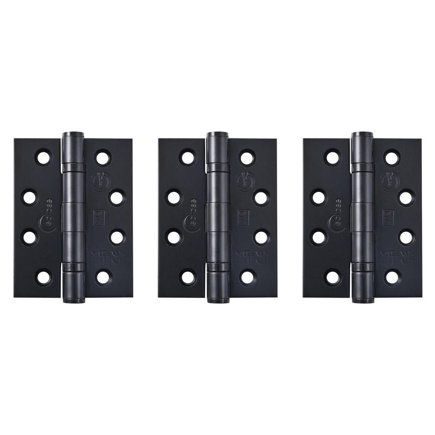 Eclipse Matt Black 102mm x 76mm Heavy Duty Grade 13 Ball Bearing Fire Rated Butt Hinge Pack of 3